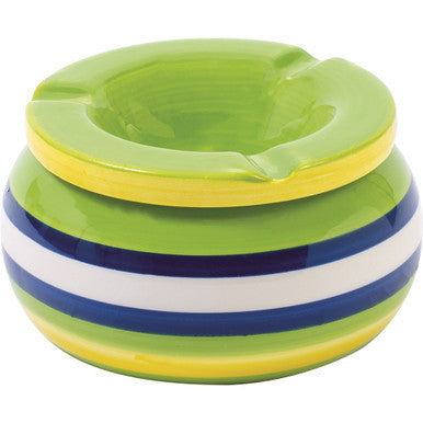 Pottery Green ,White and Blue Strips Ceramic Ashtray. by Connection Store - Old HBH Wholesale - Wholesale