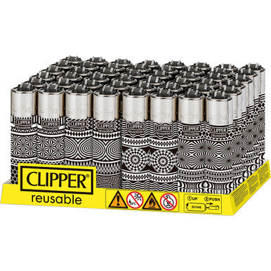 48Ct. Geometric Black & White Clipper Lighters by Clipper - Wholesale