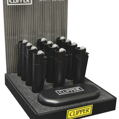 12Ct. Matt Black Metal Clipper Lighters by Clipper - Wholesale