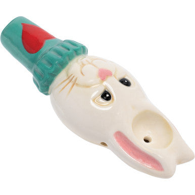 3.5" White Rabbit Ceramic Pipe - Wacky Bowlz by Wacky Bowlz - Wholesale