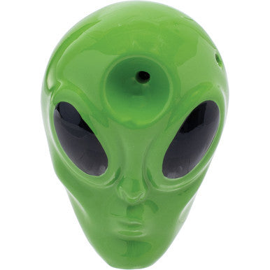 3.5" Green Alien Ceramic Pipe - Wacky Bowlz by Wacky Bowlz - Wholesale