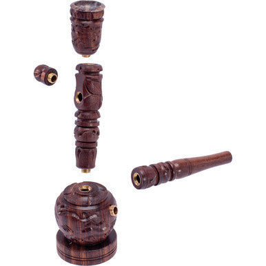 6in Carved Wooden Hookah Style Pipe w/ Stone Bowl by Green Flower - Wholesale