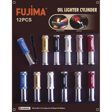 12Ct. Fujima Cylinder Flint Oil Lighter by Connection Store - Old HBH Wholesale - Wholesale