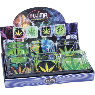 6ct. 4.5in Square Glass Ashtray - Leaves by Fujima - Wholesale