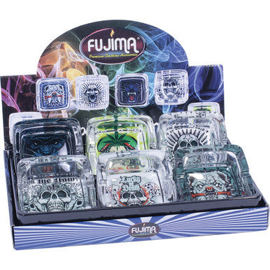 6ct. 4.5in Square Glass Ashtray - Skull Rebel by Connection Store - Old HBH Wholesale - Wholesale