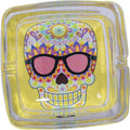 6ct. 4.5in Square Glass Ashtray - Sugar Skulls by Fujima - Wholesale