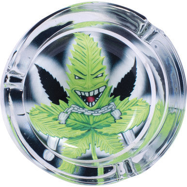 6ct. 3.5in Round Glass Ashtray - Leaf Toon by Fujima - Wholesale
