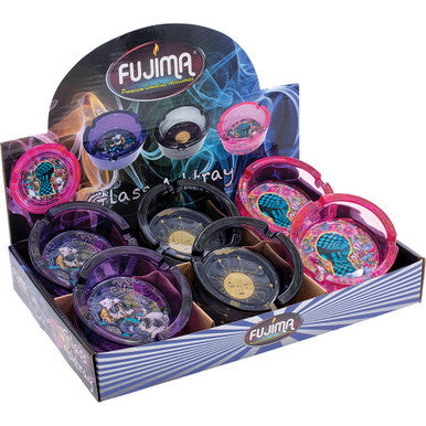 6ct. 3.5in Glass Ashtrays - Asst Designs by Fujima - Wholesale