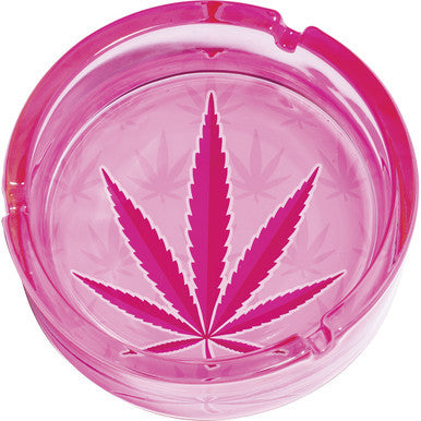 6.25" Pink Kush Leaf Glass Ashtray by Connection Store - Old HBH Wholesale - Wholesale