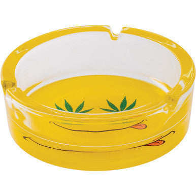 6.25" Yellow Smiley Leaf Glass Ashtray by Connection Store - Old HBH Wholesale - Wholesale