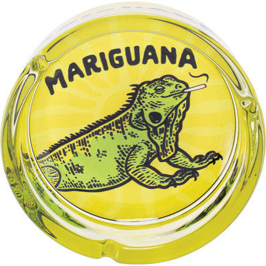 6.25" Yellow Mariguana Glass Ashtray by Fujima - Wholesale
