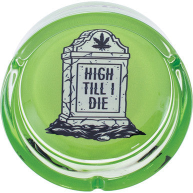 6.25" Green High til I Die Glass Ashtray by Connection Store - Old HBH Wholesale - Wholesale