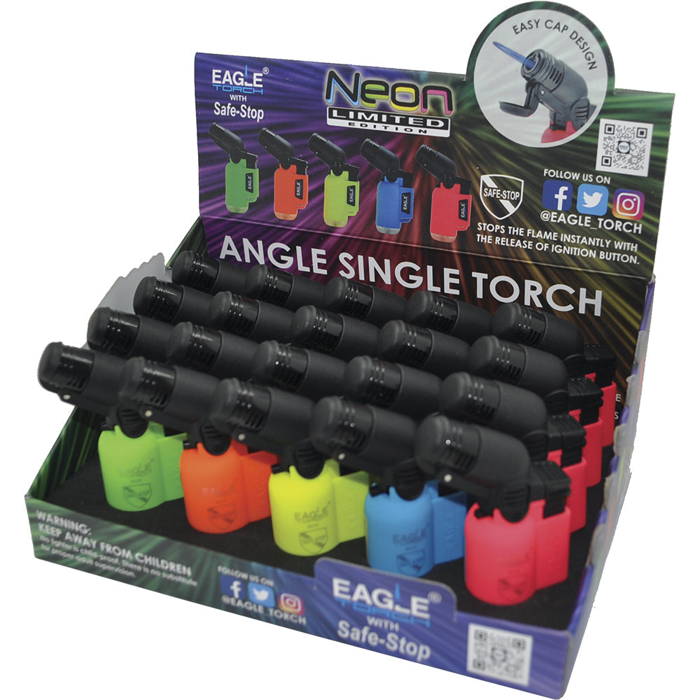 20Ct. Angle Torch Flip Top Cap Lighter Neon by Eagle - Wholesale