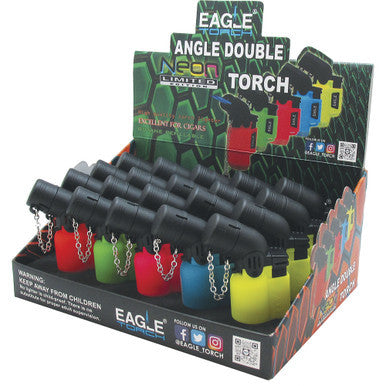 20Ct. Angle Double Torch Flame Lighter Neon Color by Connection Store - Old HBH Wholesale - Wholesale