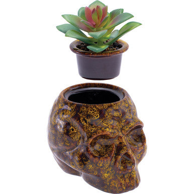 4.5In Yellow Skull Planter Stash Jar by Connection Store - Old HBH Wholesale - Wholesale