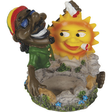 Jamaican Poly Resin Ashtray with smoking sun and reggae-style figurine by Fujima - Wholesale