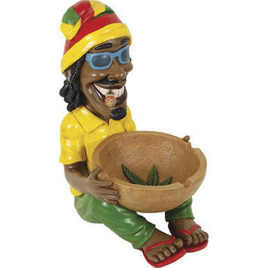 17" Large Jamaican Man Ashtray with reggae figurine and cannabis leaf design by Fujima - Wholesale