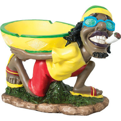 17" Large Jamaican Man Ashtray with reggae figurine carrying a bowl by Fujima - Wholesale