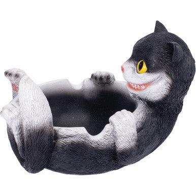 Black Trippy Cat Polystone Ashtray by Connection Store - Old HBH Wholesale - Wholesale