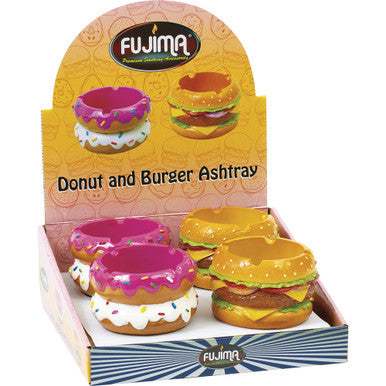 4ct. Donut & Hamburger Polystone Ashtrays by Fujima - Wholesale