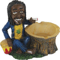 Jamaican Poly Resin Ashtray with reggae figurine sitting on a tree stump by Fujima - Wholesale