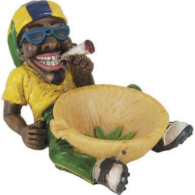 Jamaican Poly Resin Ashtray with reggae figurine and cannabis leaf design Yellow Colour by Fujima - Wholesale