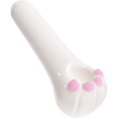 3.9in White Cat Paw Glass Hand Pipe by Green Flower - Wholesale