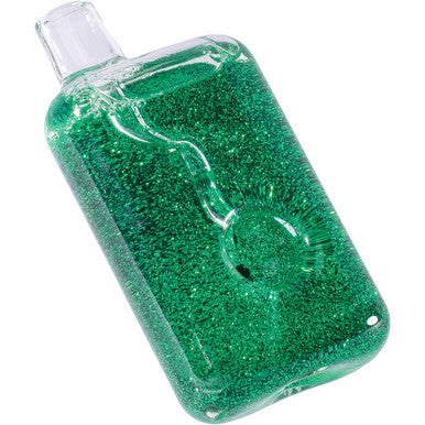 4in Green Liquid Glitter Square Hand Pipe by Connection Store - Old HBH Wholesale - Wholesale