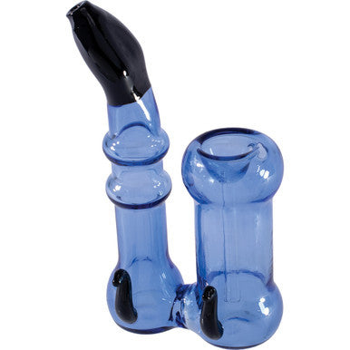 5in Blue Double Horn Sherlock Hand Bubbler Pipe by Green Flower - Wholesale