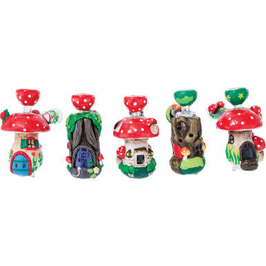 7" Mushroom Treehouse Glass Resin Bubbler by Connection Store - Old HBH Wholesale - Wholesale