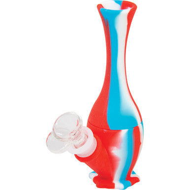 Blue / Red Silicone 6" Water Pipe W/ Glass Bowl by Connection Store - Old HBH Wholesale - Wholesale