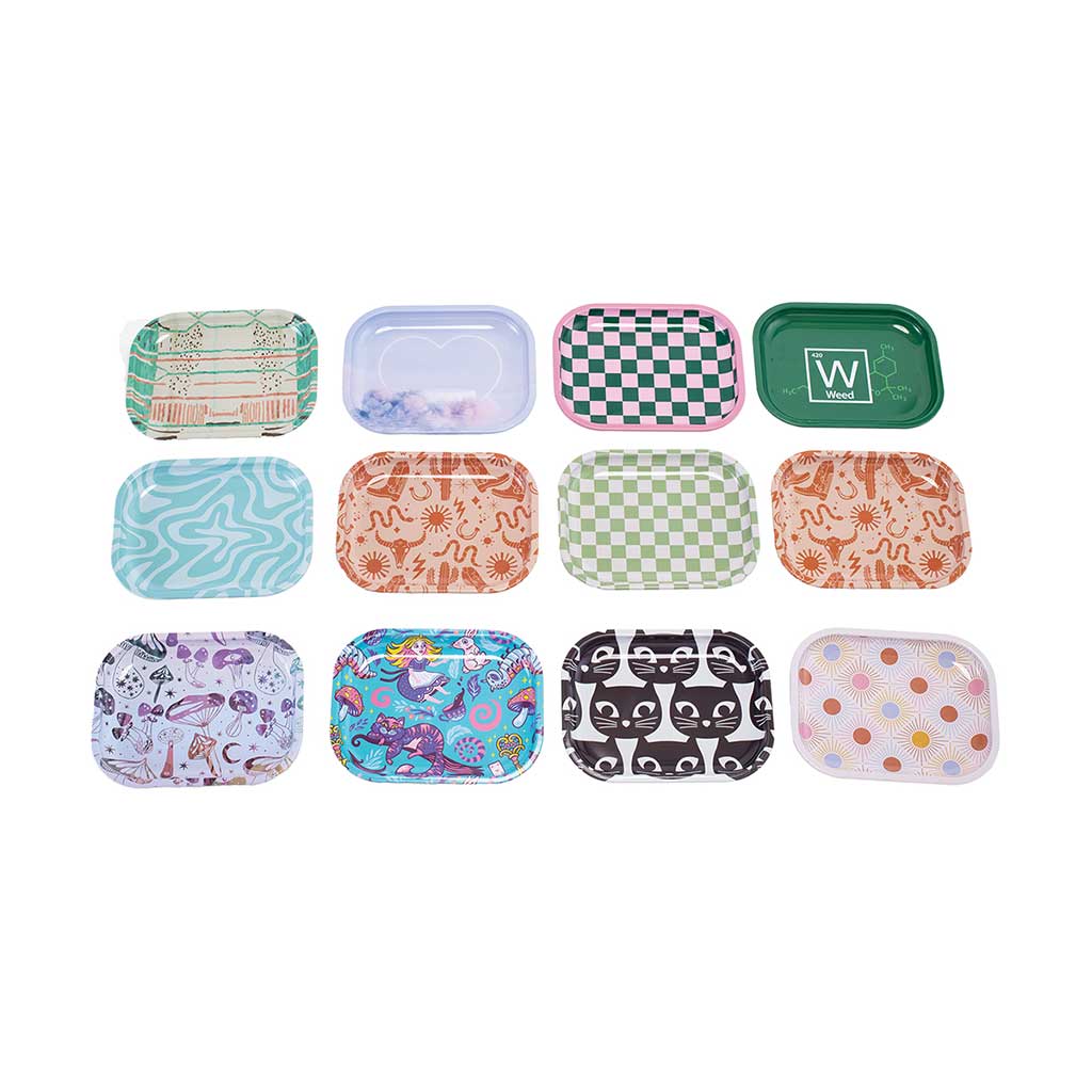 30ct Mini Size Rolling Trays (7in x 5.5in) - Random Des Wholesale