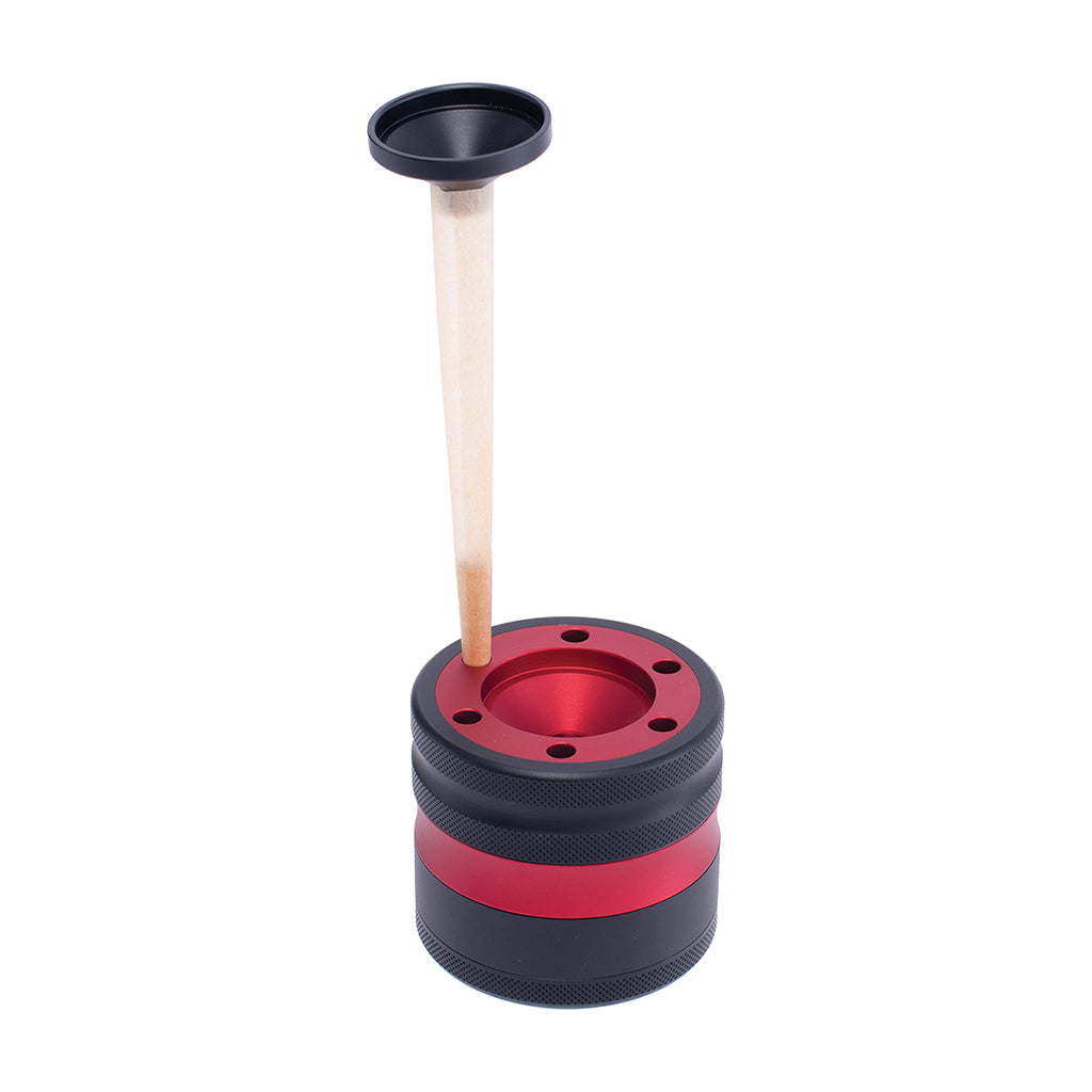 Red Aluminium Grinder w/ Cone Holder & Funnel by Green Flower - Wholesale