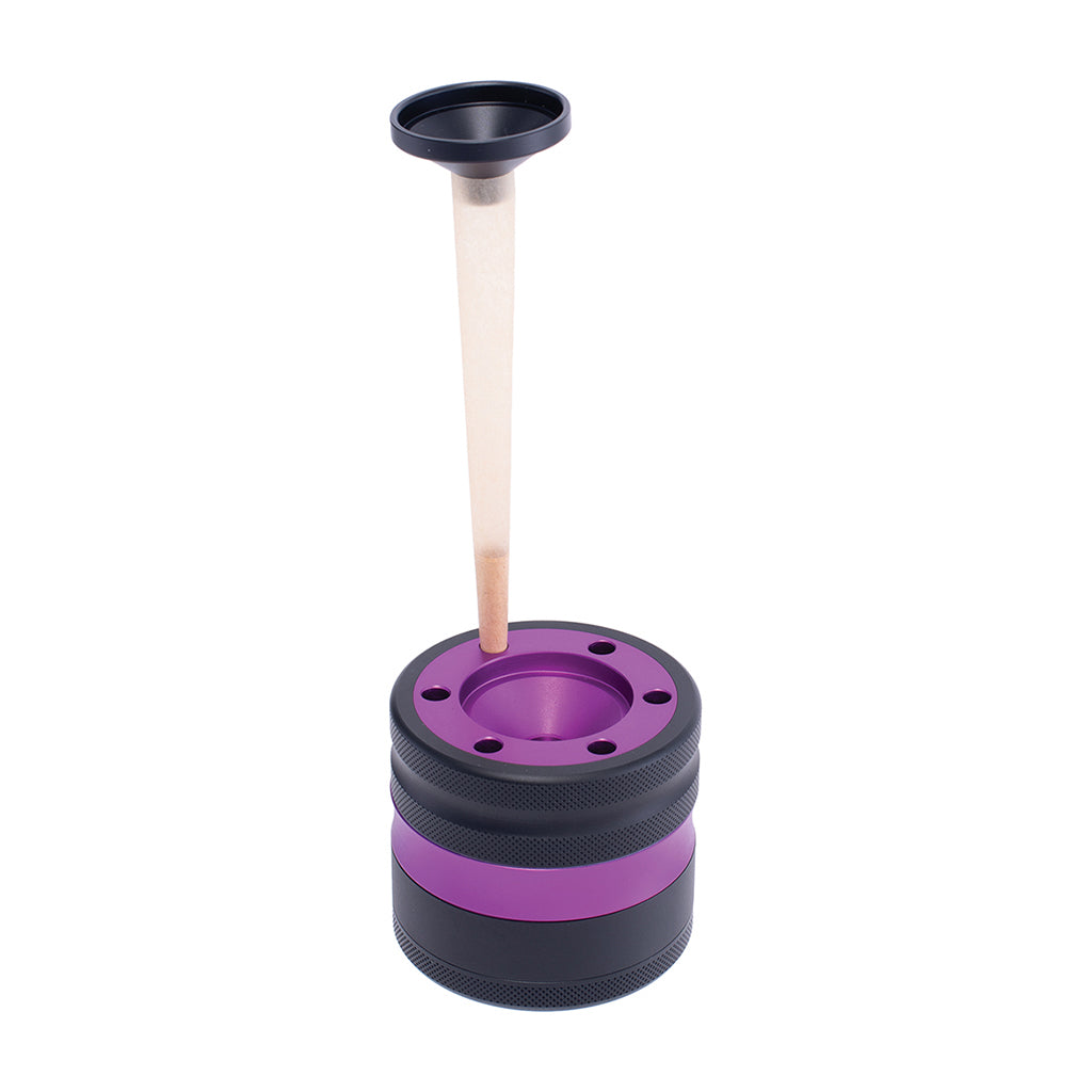 Purple Aluminium Grinder w/ Cone Holder & Funnel by Green Flower - Wholesale
