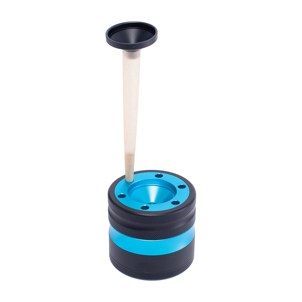 Light Blue Aluminium Grinder w/ Cone Holder & Funnel by Green Flower - Wholesale
