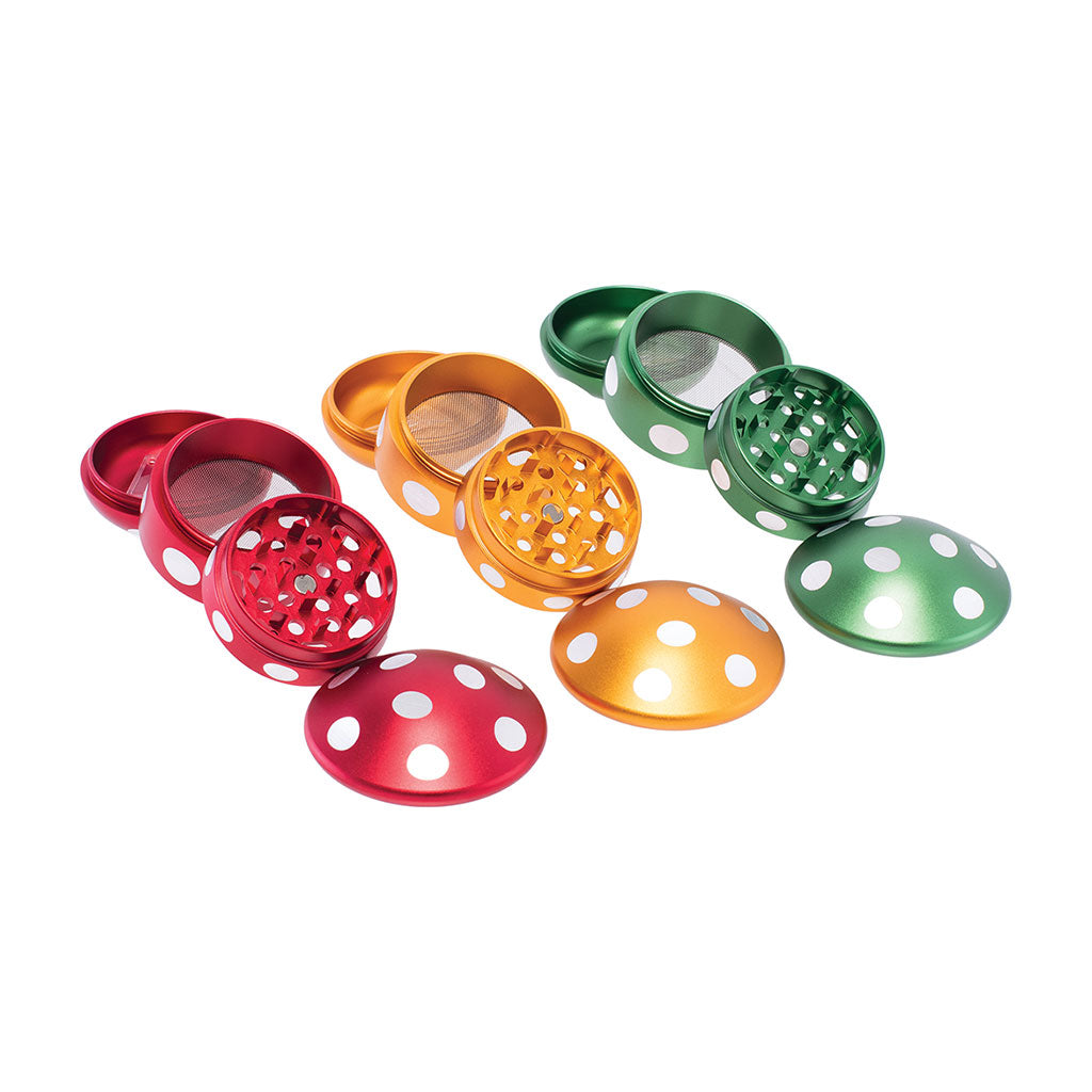 6ct Mushroom Aluminium Grinder Wholesale | Green Flower