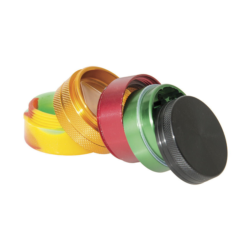 4 Part Rasta Color Grinder W/  Nonstick Container Wholesale