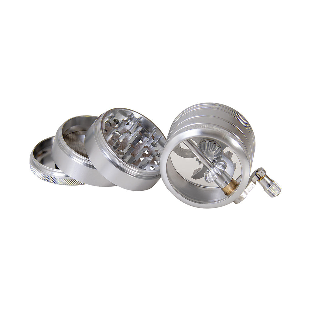 Silver 4 Part Side Handle Grinder 63mm Wholesale | Green Flower