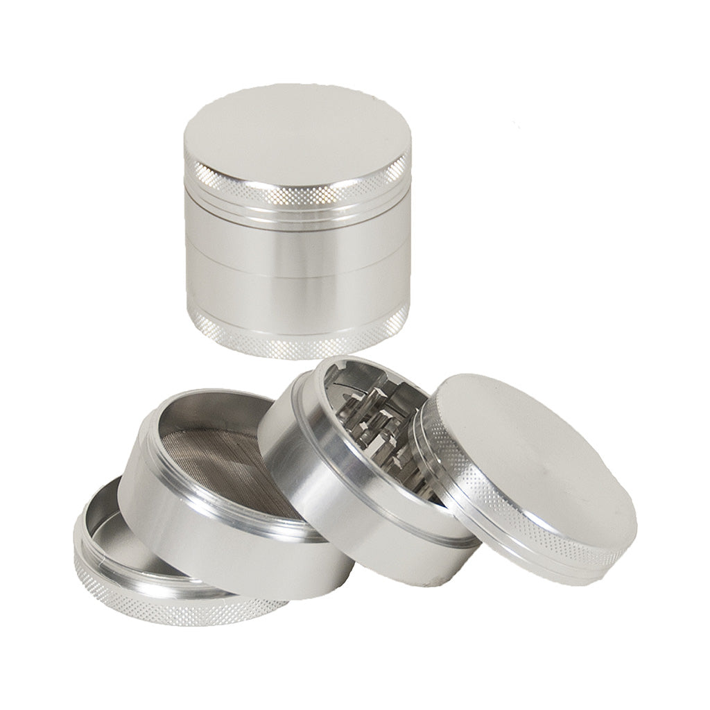 4 Part 2.1" Silver Aluminum Grinder by Green Flower - Wholesale