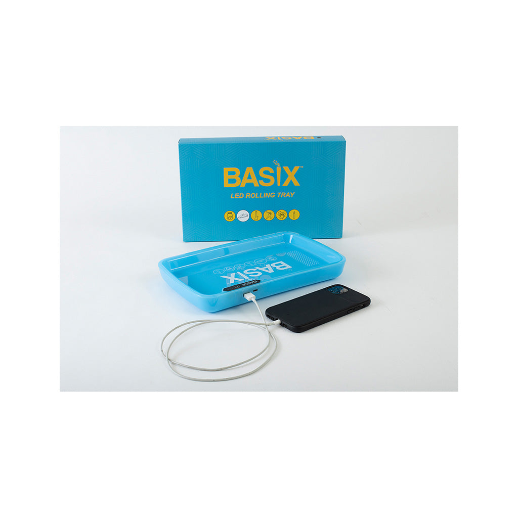 Basix Blue LED Rolling Tray Wholesale | KushRX | Smoke & Vape Wholesale