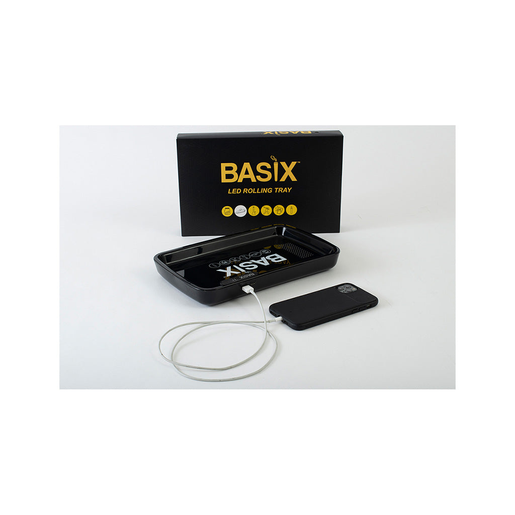 Basix Black LED Rolling Tray Wholesale | KushRX | Smoke & Vape Wholesale