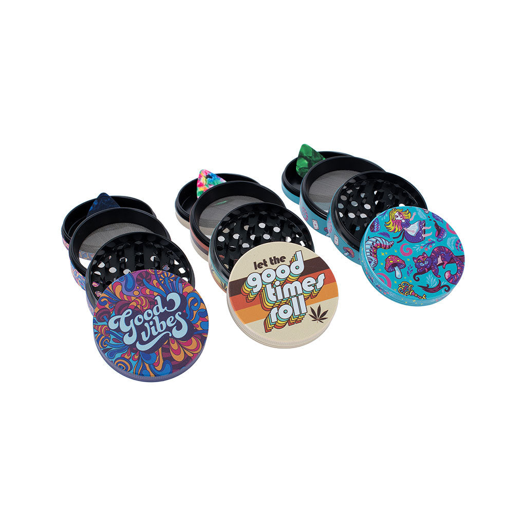 6ct 63mm Wacky Grinders - Good Vibes Set Wholesale